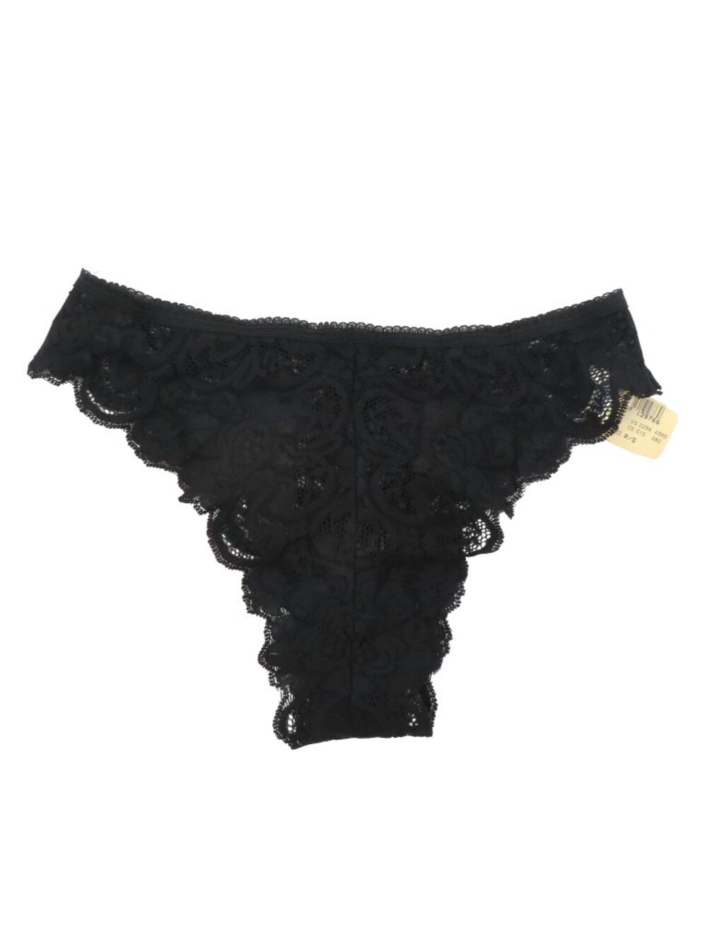 VTG Victorias Secret Small Black Floral Sheer Lace Panty NEW 1980s Gold Crown